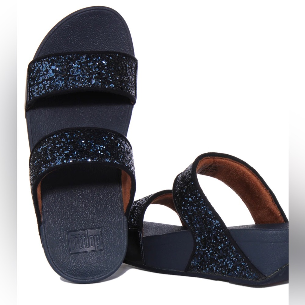 Fitflop Lulu Glitter In Midnight For Women | Glitter Comfort Sliders